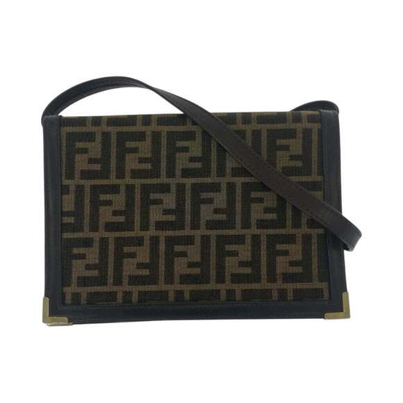 FENDI Vintage Brown Leather Zucca Shoulder Bag